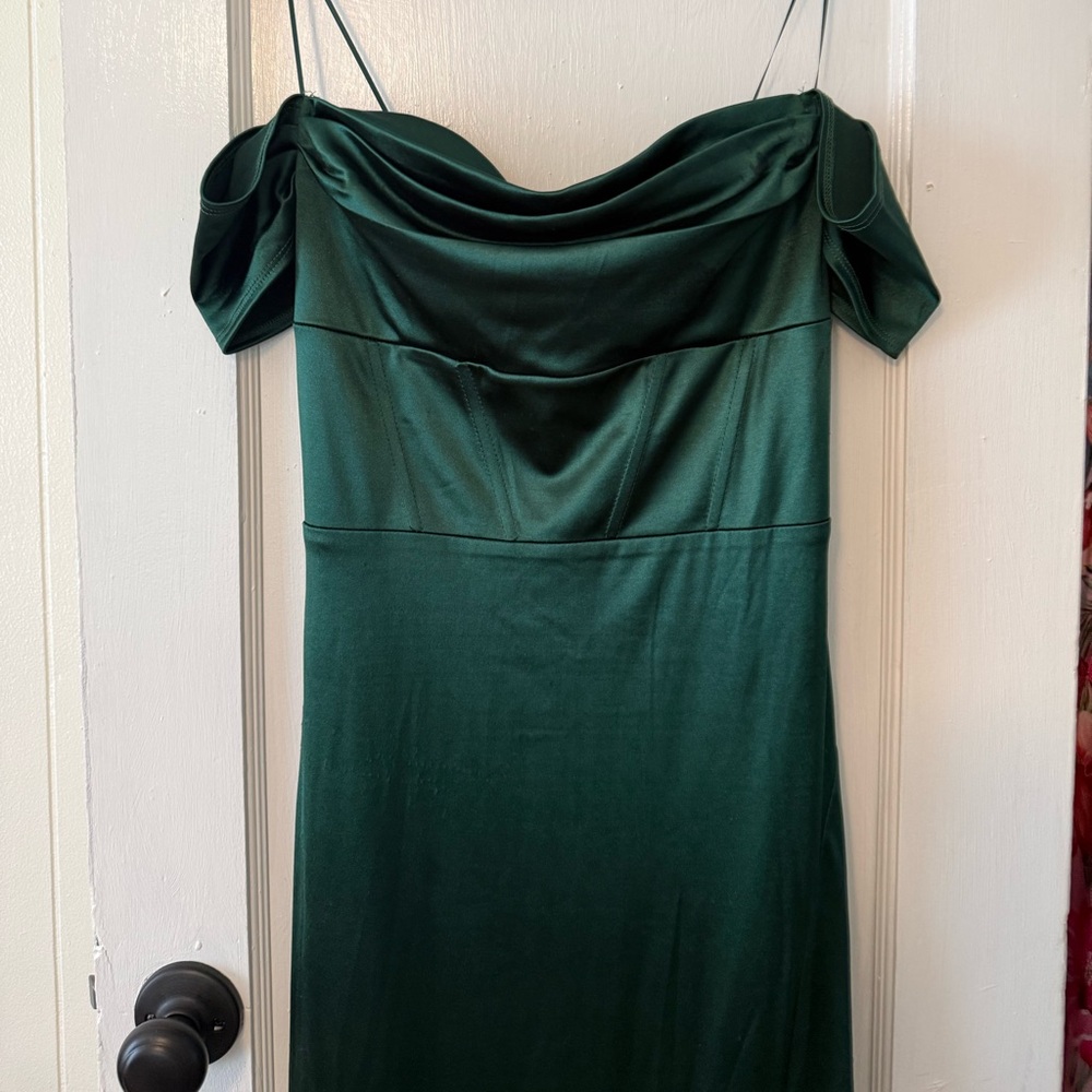 Windsor Dark Green Off-Shoulder Dress